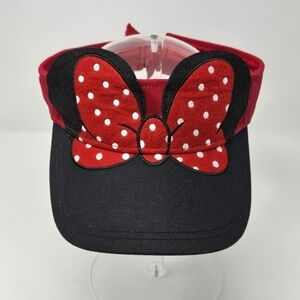DISNEY PARKS MINNIE MOUSE SUN VISOR BLACK & RED POLKA DOT BOW EARS WOMEN OS